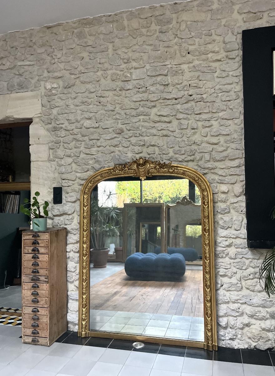 Antique Mirror, 152.5/117cm, With A Pediment And Gilded Beading, Mantelpiece 