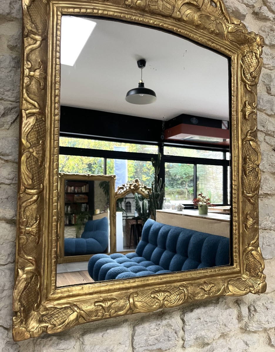 Miroir ancien 89/60,5cm époque 19ème style régence doré à la feuille d’or, glace au mercure -photo-4