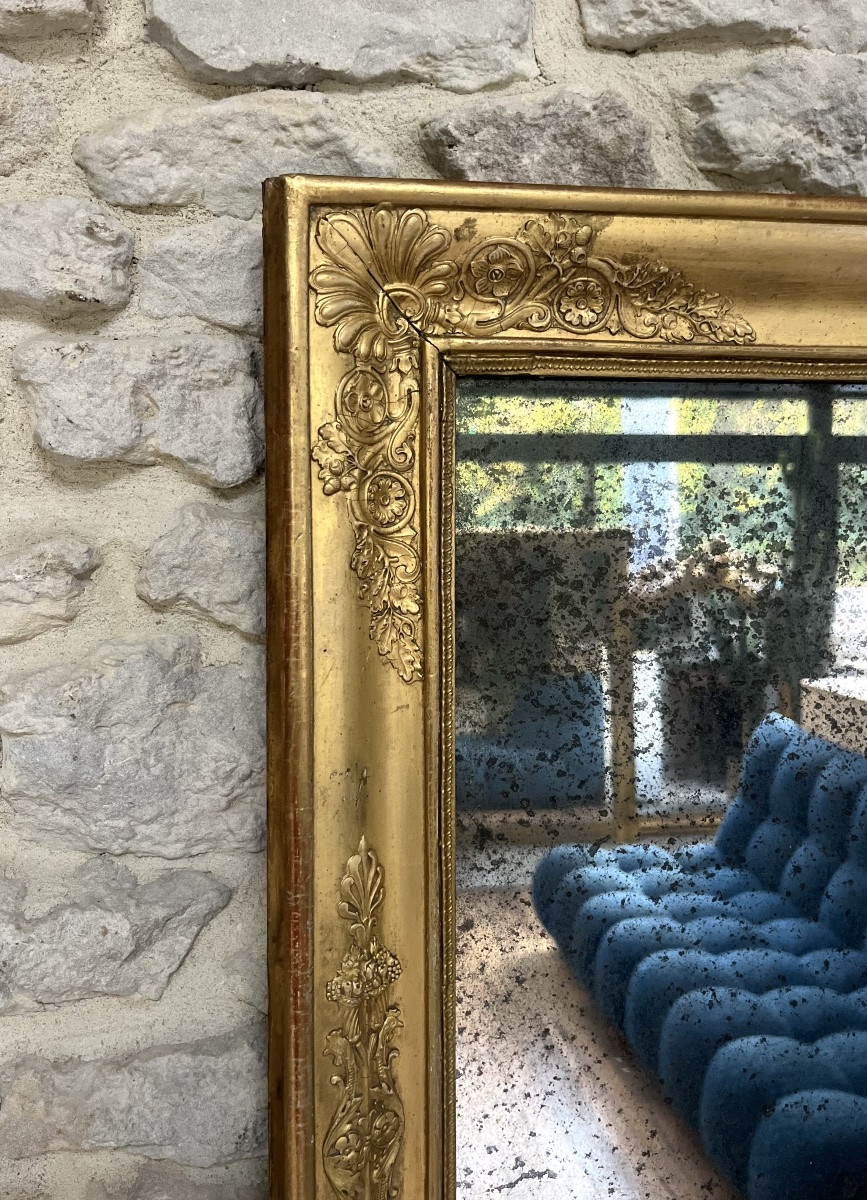 Miroir ancien 73,5/57cm époque restauration doré à la feuille d’or, glace au mercure et piquée -photo-4