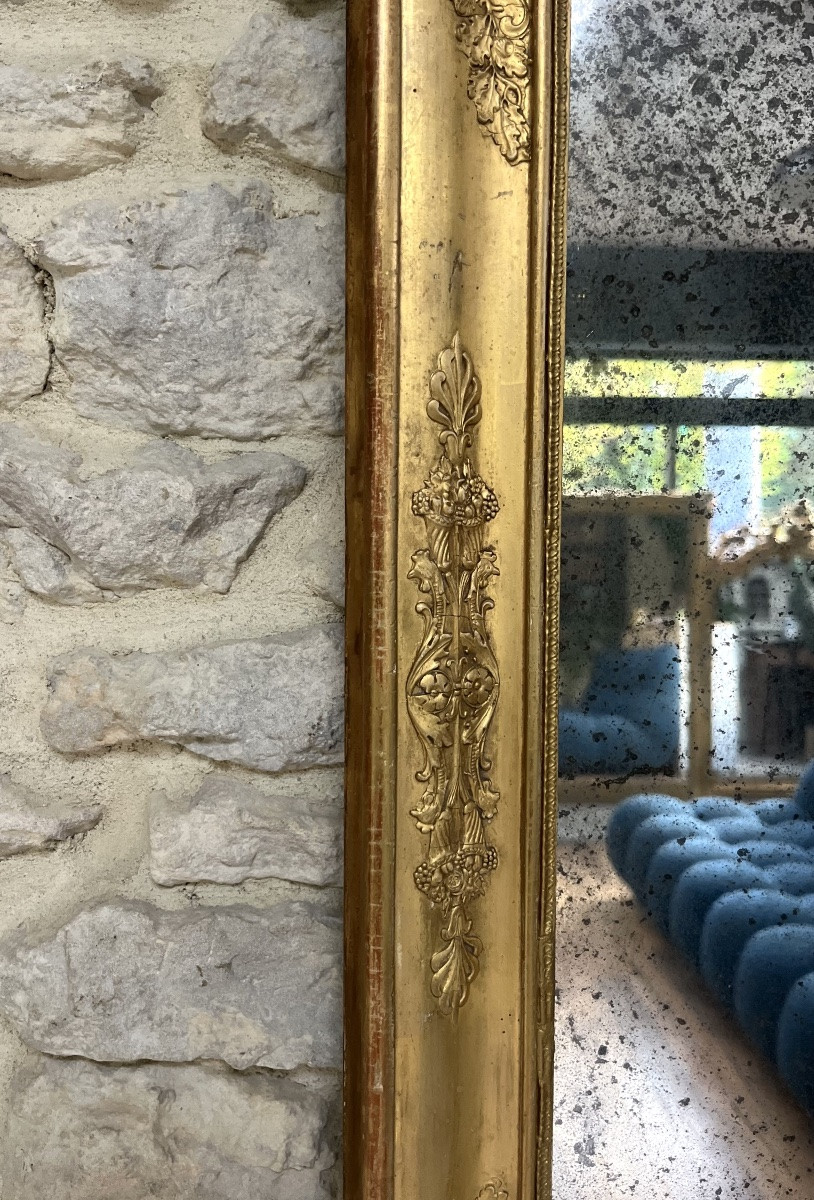 Miroir ancien 73,5/57cm époque restauration doré à la feuille d’or, glace au mercure et piquée -photo-5