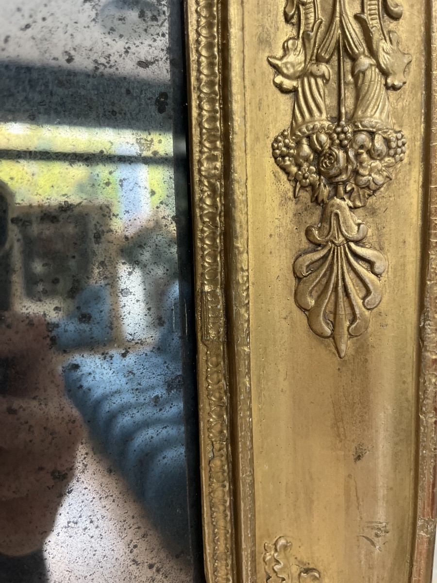 Miroir ancien 73,5/57cm époque restauration doré à la feuille d’or, glace au mercure et piquée -photo-6
