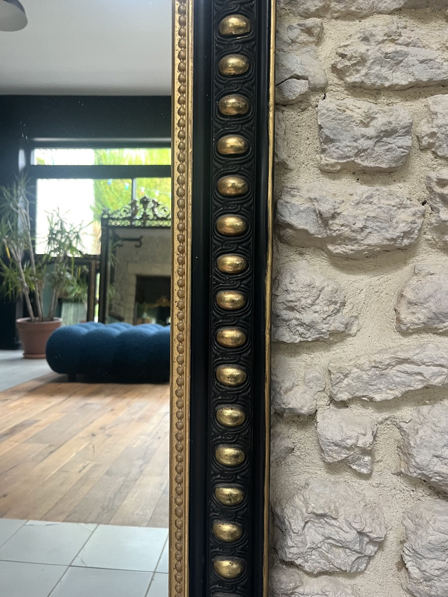 Miroir ancien 120/77cm Louis-Philippe à fronton et perlé époque Napoléon III, trumeau cheminée -photo-2