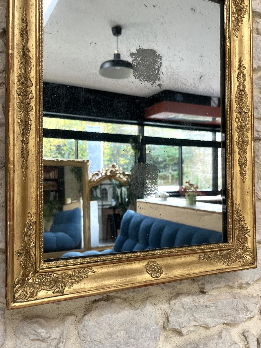 Antique Mirror, 61/47.5cm, Restoration Period, Gilded With Gold Leaf, Mercury Glass With Pitting -photo-3