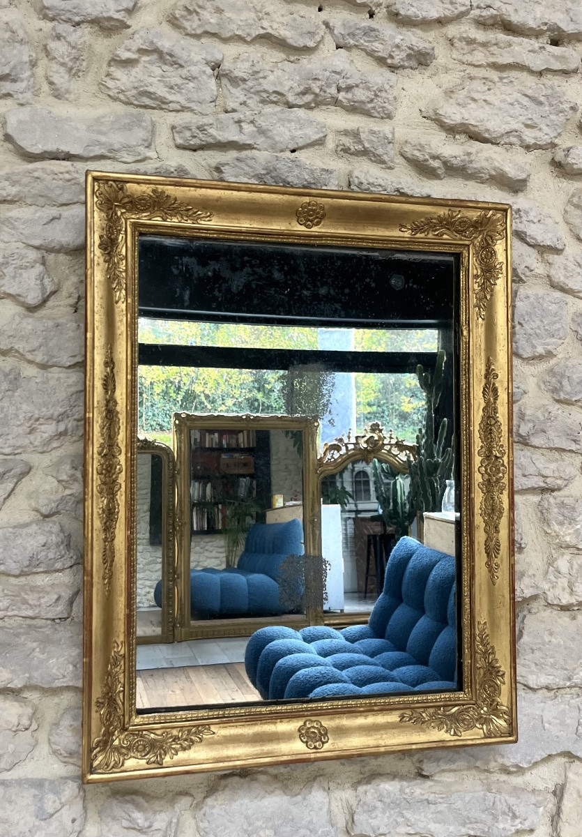 Antique Mirror, 61/47.5cm, Restoration Period, Gilded With Gold Leaf, Mercury Glass With Pitting -photo-2
