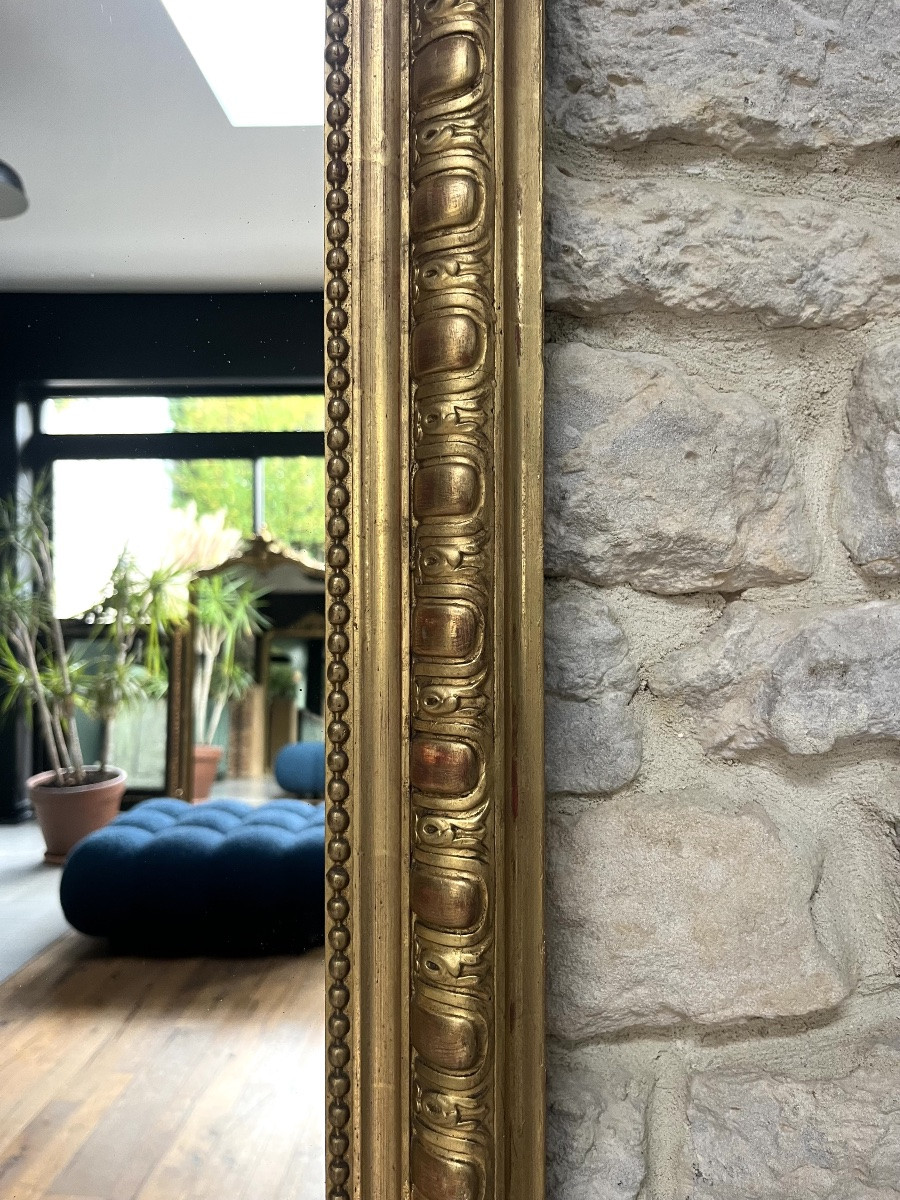 Antique Louis-philippe Mirror, 113cm X 74cm, With Pediment And Beading, Gilded With Gold Leaf, Trumeau   -photo-2