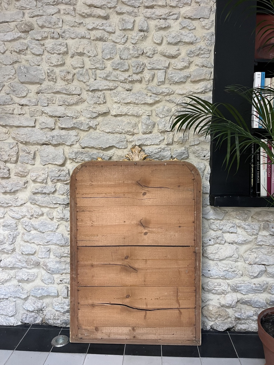 Antique Louis-philippe Mirror, 113cm X 74cm, With Pediment And Beading, Gilded With Gold Leaf, Trumeau   -photo-8