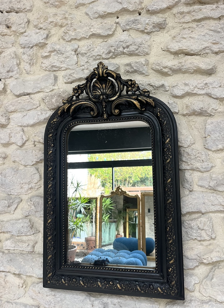 Antique Louis-philippe Mirror With Pediment, 63/39cm, Napoleon III Period, Pitted Glass, Overmantel -photo-2