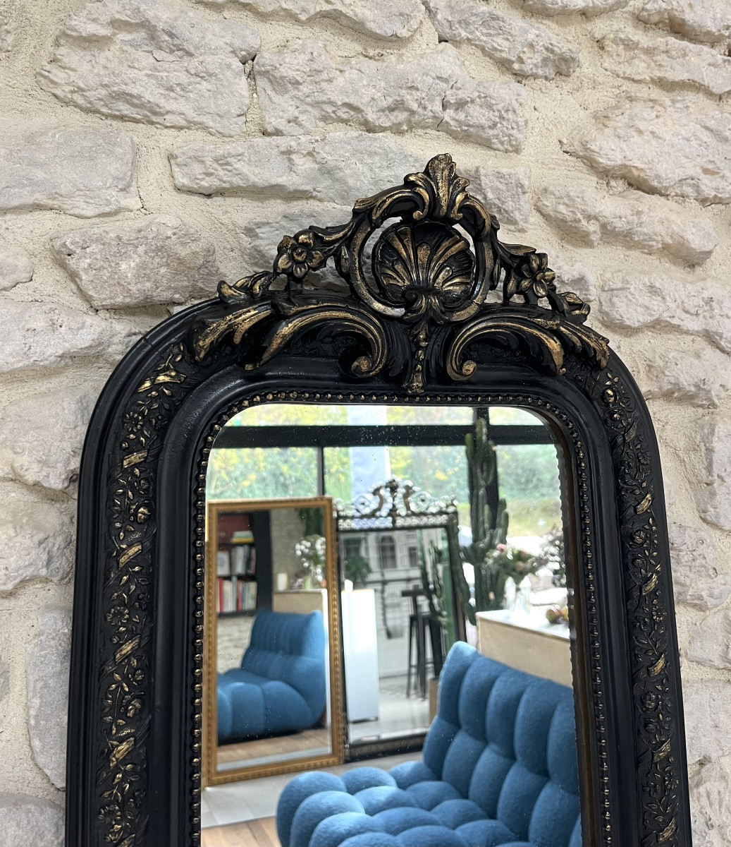 Antique Louis-philippe Mirror With Pediment, 63/39cm, Napoleon III Period, Pitted Glass, Overmantel -photo-3