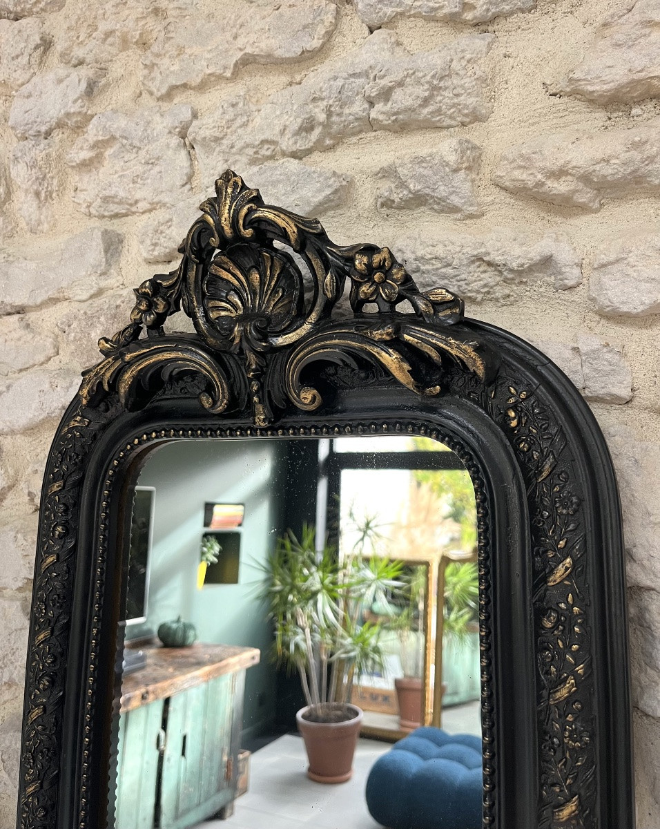 Antique Louis-philippe Mirror With Pediment, 63/39cm, Napoleon III Period, Pitted Glass, Overmantel -photo-1