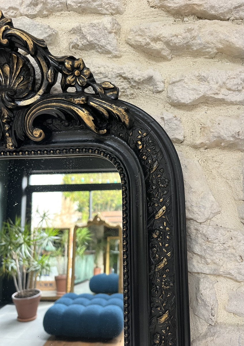 Antique Louis-philippe Mirror With Pediment, 63/39cm, Napoleon III Period, Pitted Glass, Overmantel -photo-3