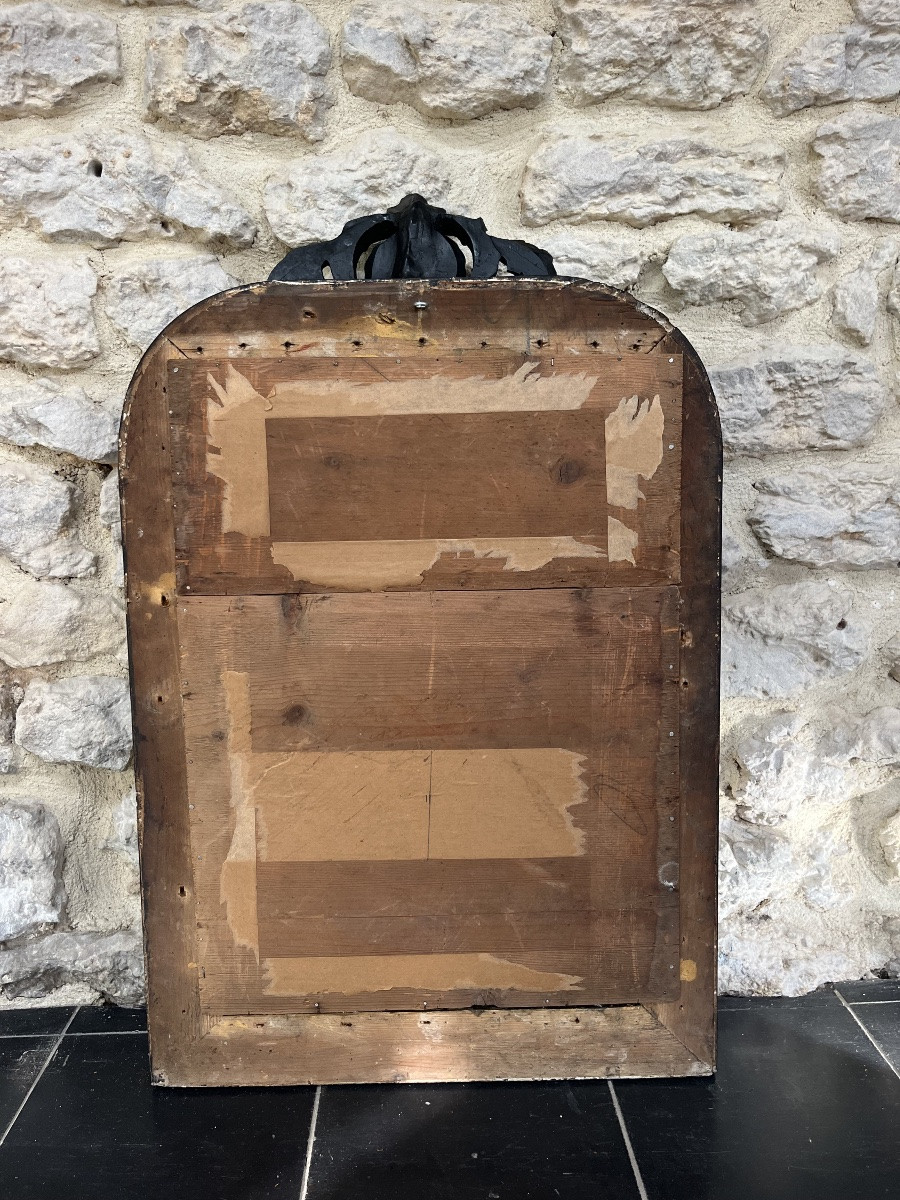 Antique Louis-philippe Mirror With Pediment, 63/39cm, Napoleon III Period, Pitted Glass, Overmantel -photo-7