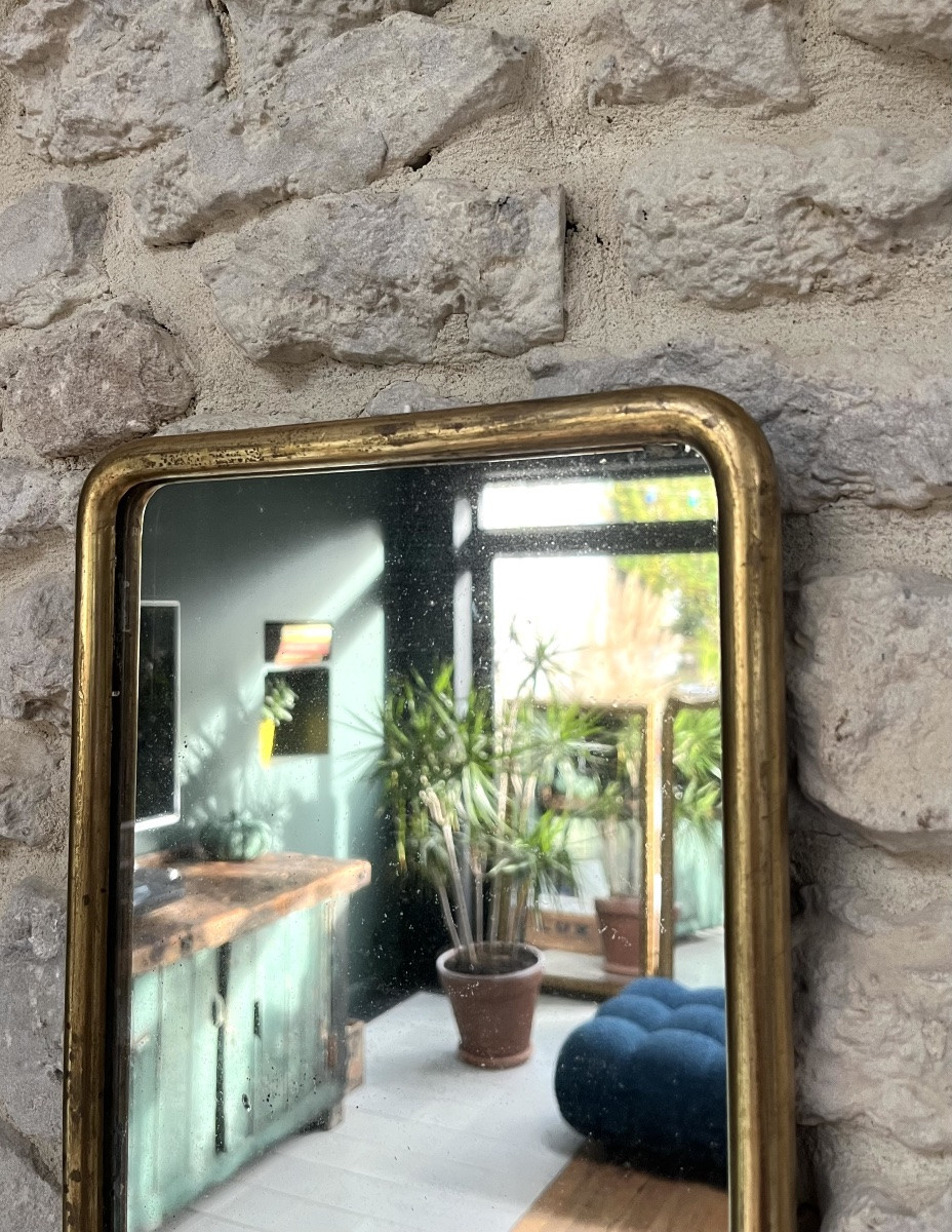 Antique Louis-philippe Mirror, 32/25cm, Gilded With Gold Leaf, Late 19th/early 20th Century, Frame-photo-2