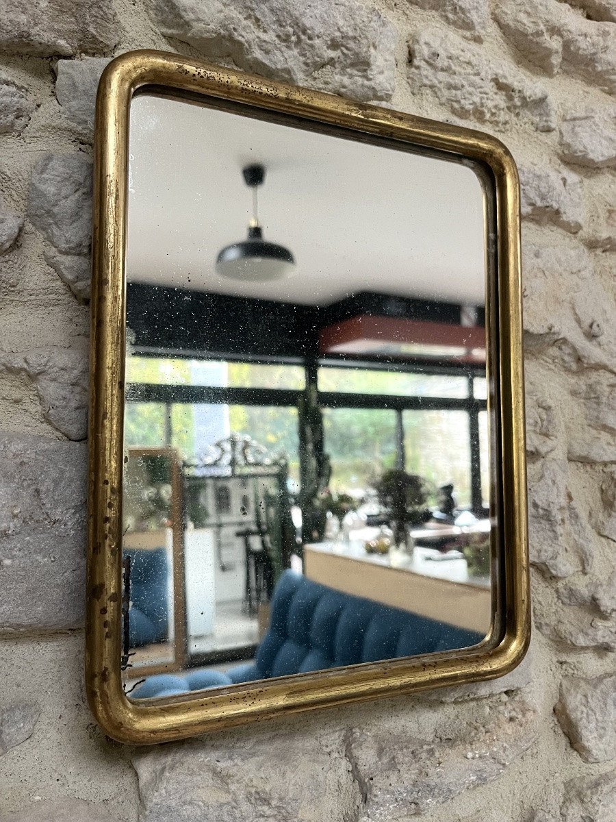 Antique Louis-philippe Mirror, 32/25cm, Gilded With Gold Leaf, Late 19th/early 20th Century, Frame-photo-2