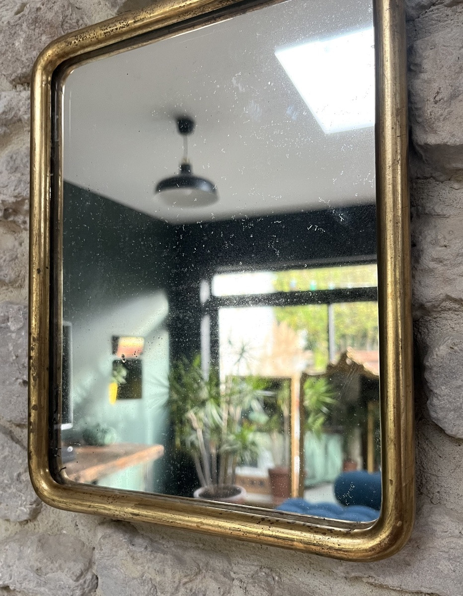 Antique Louis-philippe Mirror, 32/25cm, Gilded With Gold Leaf, Late 19th/early 20th Century, Frame-photo-3