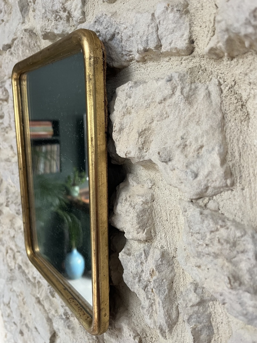 Antique Louis-philippe Mirror, 32/25cm, Gilded With Gold Leaf, Late 19th/early 20th Century, Frame-photo-4