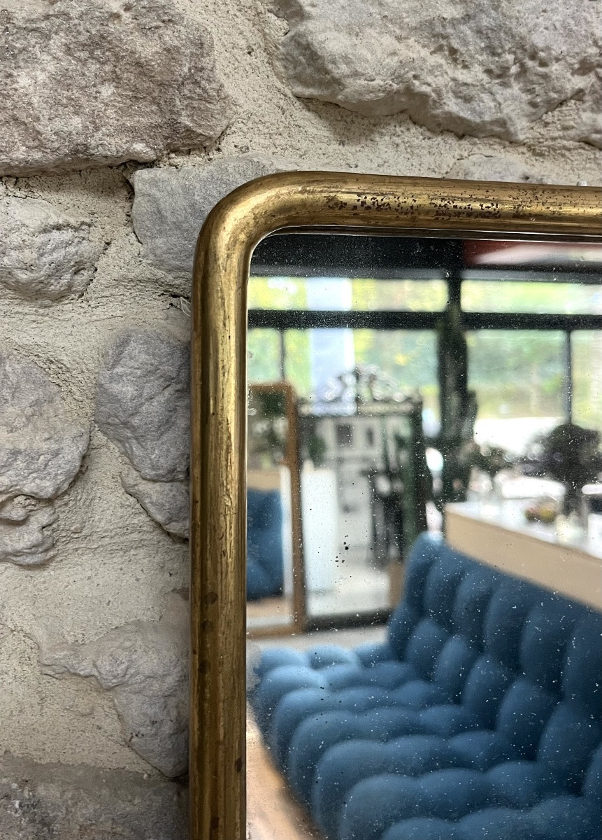 Antique Louis-philippe Mirror, 32/25cm, Gilded With Gold Leaf, Late 19th/early 20th Century, Frame-photo-6