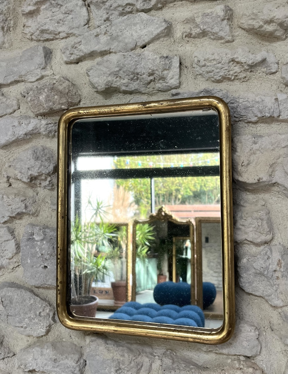 Antique Louis-philippe Mirror, 32/25cm, Gilded With Gold Leaf, Late 19th/early 20th Century, Frame