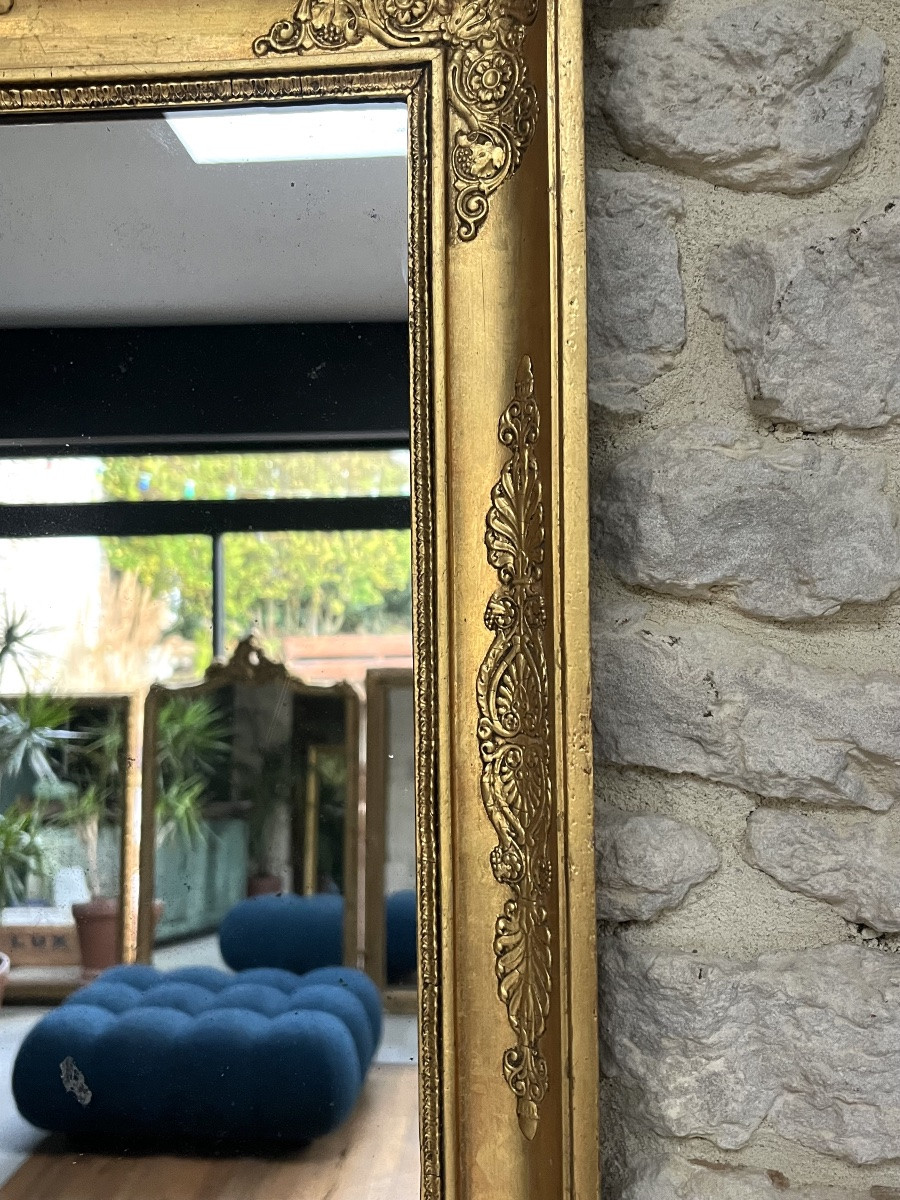 Miroir ancien 61,5/51cm  doré à la feuille d’or à décors palmettes, glace mercure, empire -photo-3