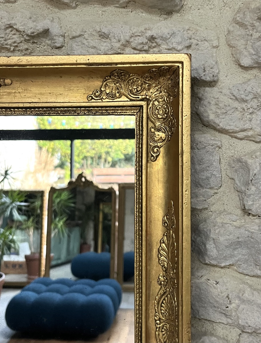 Miroir ancien 61,5/51cm  doré à la feuille d’or à décors palmettes, glace mercure, empire -photo-5