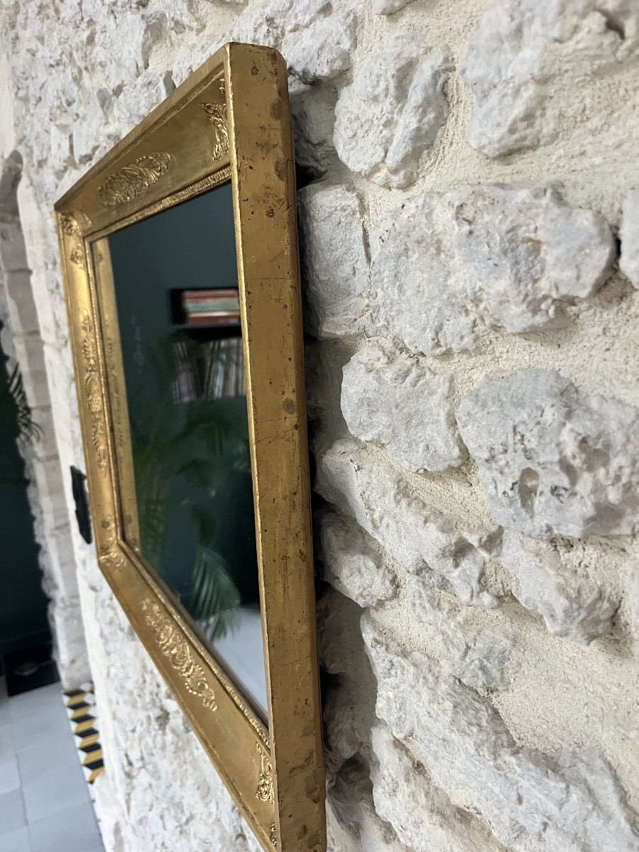 Miroir ancien 61,5/51cm  doré à la feuille d’or à décors palmettes, glace mercure, empire -photo-7