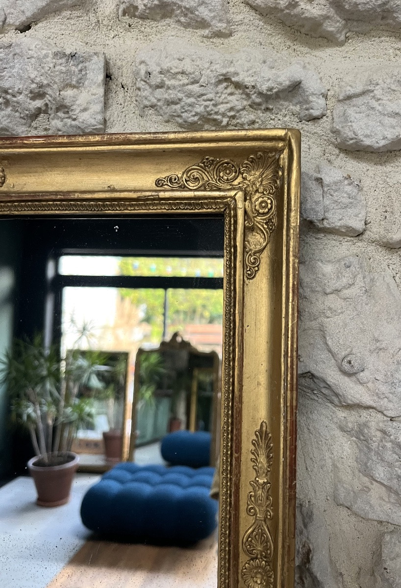 Miroir ancien 45/33,5cm époque restauration décors palmettes, glace mercure et piquée, empire -photo-2
