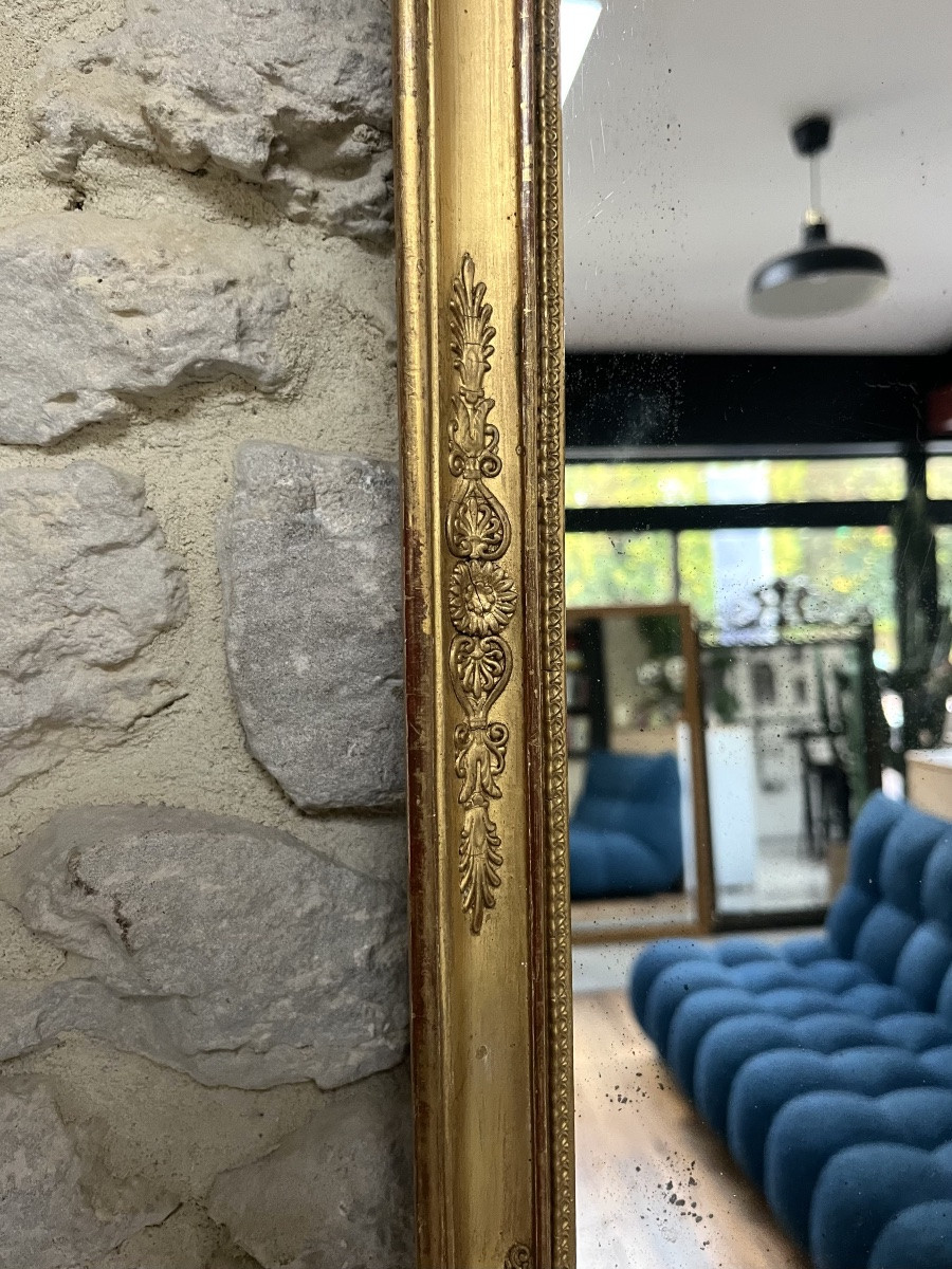 Miroir ancien 45/33,5cm époque restauration décors palmettes, glace mercure et piquée, empire -photo-3