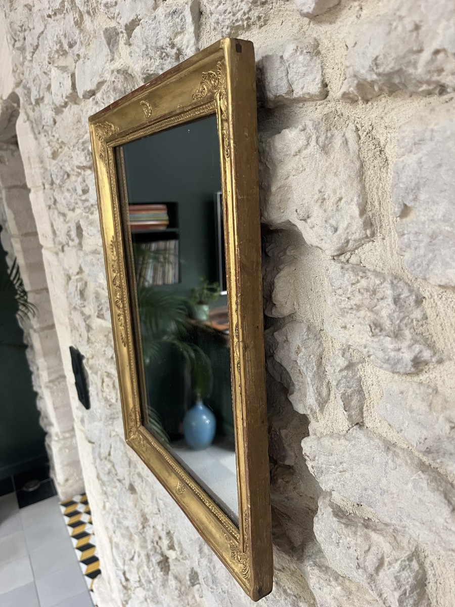 Miroir ancien 45/33,5cm époque restauration décors palmettes, glace mercure et piquée, empire -photo-4