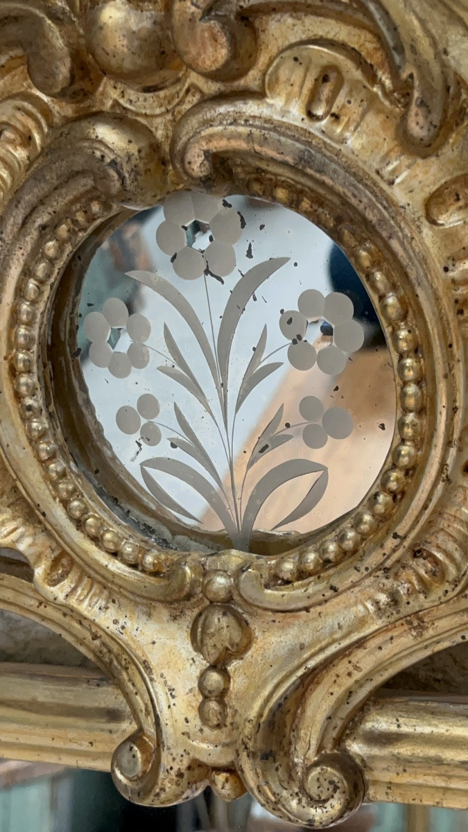Antique Mirror, 163.5/85cm, With A Frame Adorned With Angels And Gilded Beading, Silver Leaf. -photo-2