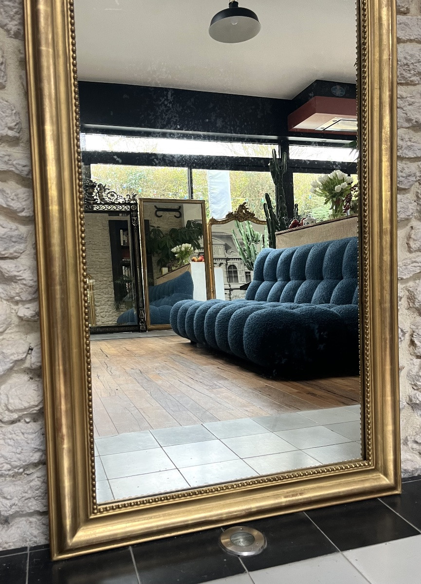 Antique Louis-philippe Mirror, 156.5/83.5cm, With A Pediment Decorated With Birds And Beading, Mantelpiece-photo-3