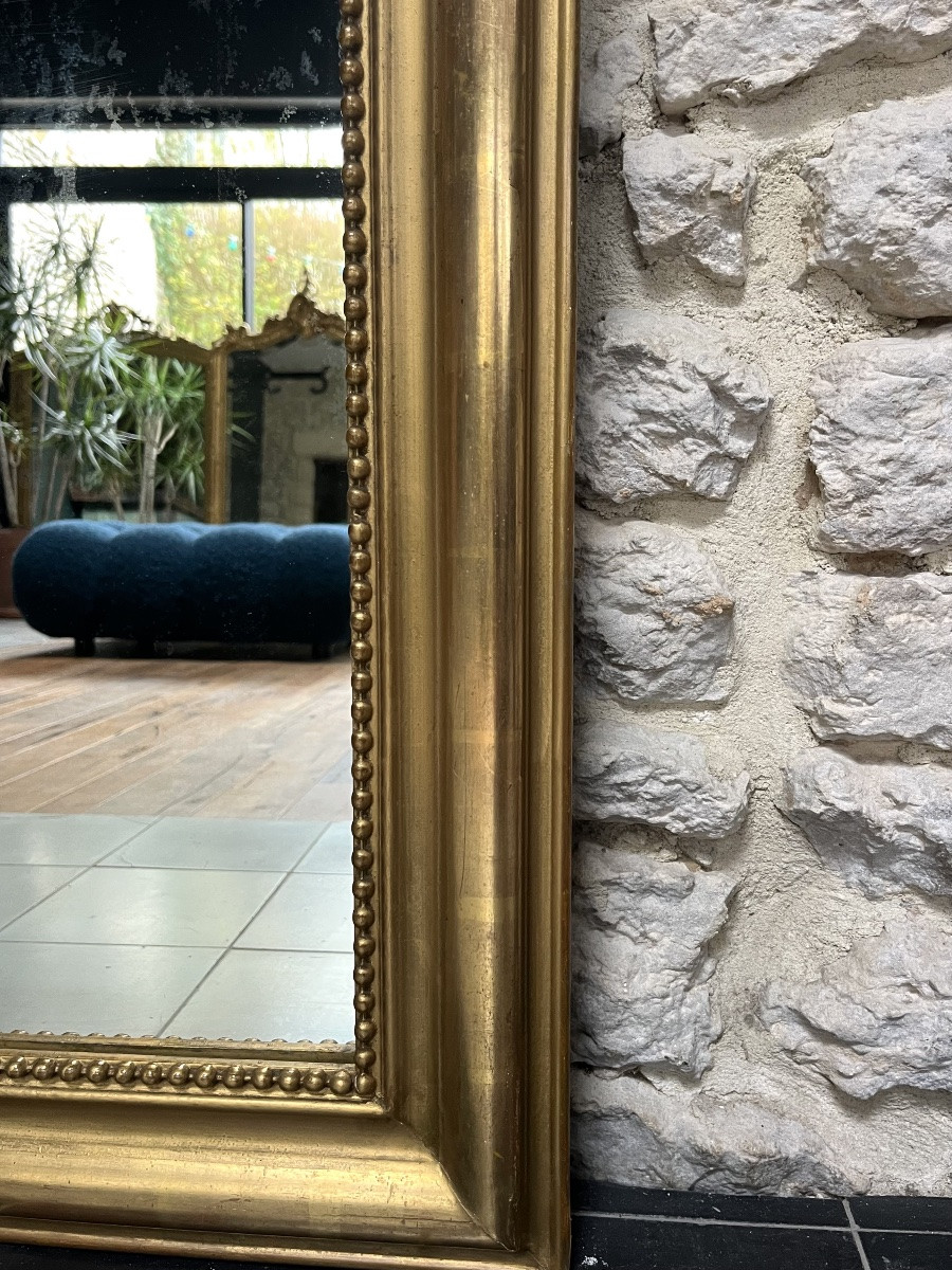 Antique Louis-philippe Mirror, 156.5/83.5cm, With A Pediment Decorated With Birds And Beading, Mantelpiece-photo-7