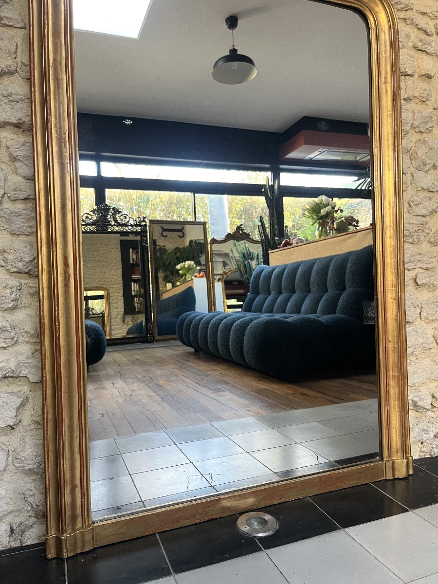 Antique Louis-philippe Style Fireplace Mirror 143/100cm, Gilded With Gold Leaf, Fireplace Overmantel.-photo-3