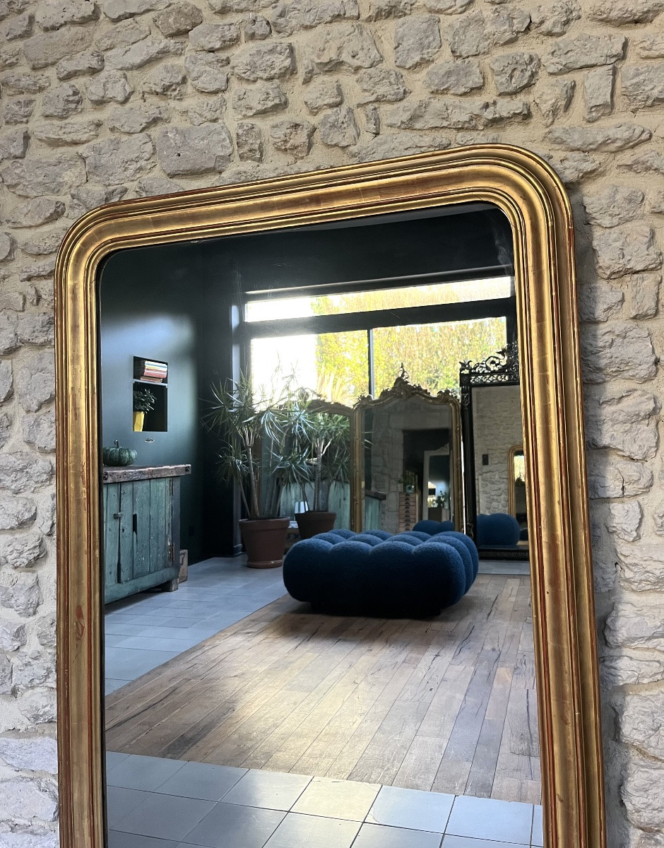 Antique Louis-philippe Style Fireplace Mirror 143/100cm, Gilded With Gold Leaf, Fireplace Overmantel.-photo-4