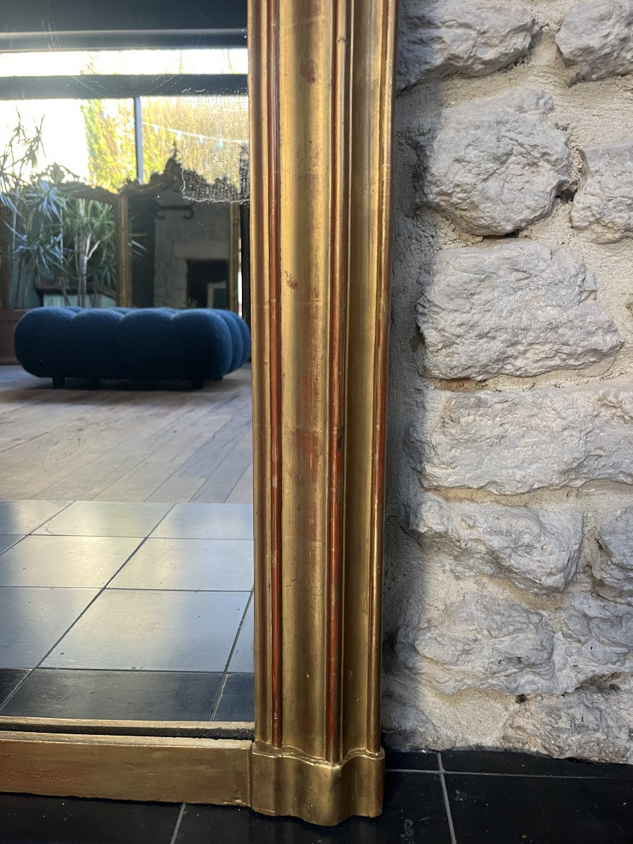 Antique Louis-philippe Style Fireplace Mirror 143/100cm, Gilded With Gold Leaf, Fireplace Overmantel.-photo-1