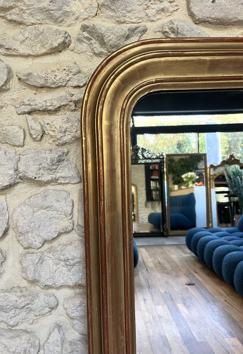Antique Louis-philippe Style Fireplace Mirror 143/100cm, Gilded With Gold Leaf, Fireplace Overmantel.-photo-2