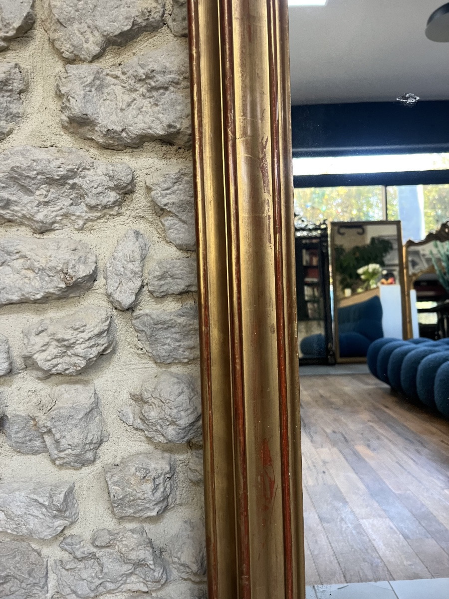 Antique Louis-philippe Style Fireplace Mirror 143/100cm, Gilded With Gold Leaf, Fireplace Overmantel.-photo-3