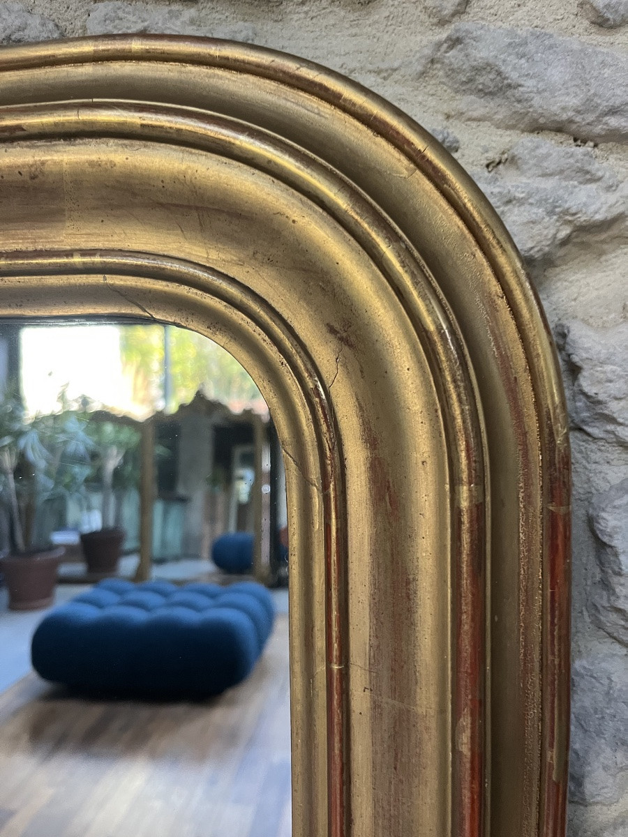 Antique Louis-philippe Style Fireplace Mirror 143/100cm, Gilded With Gold Leaf, Fireplace Overmantel.-photo-6