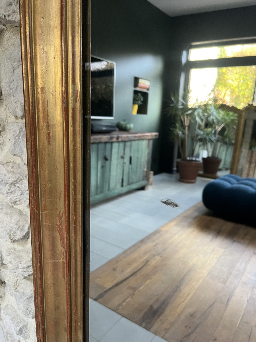 Antique Louis-philippe Style Fireplace Mirror 143/100cm, Gilded With Gold Leaf, Fireplace Overmantel.-photo-7