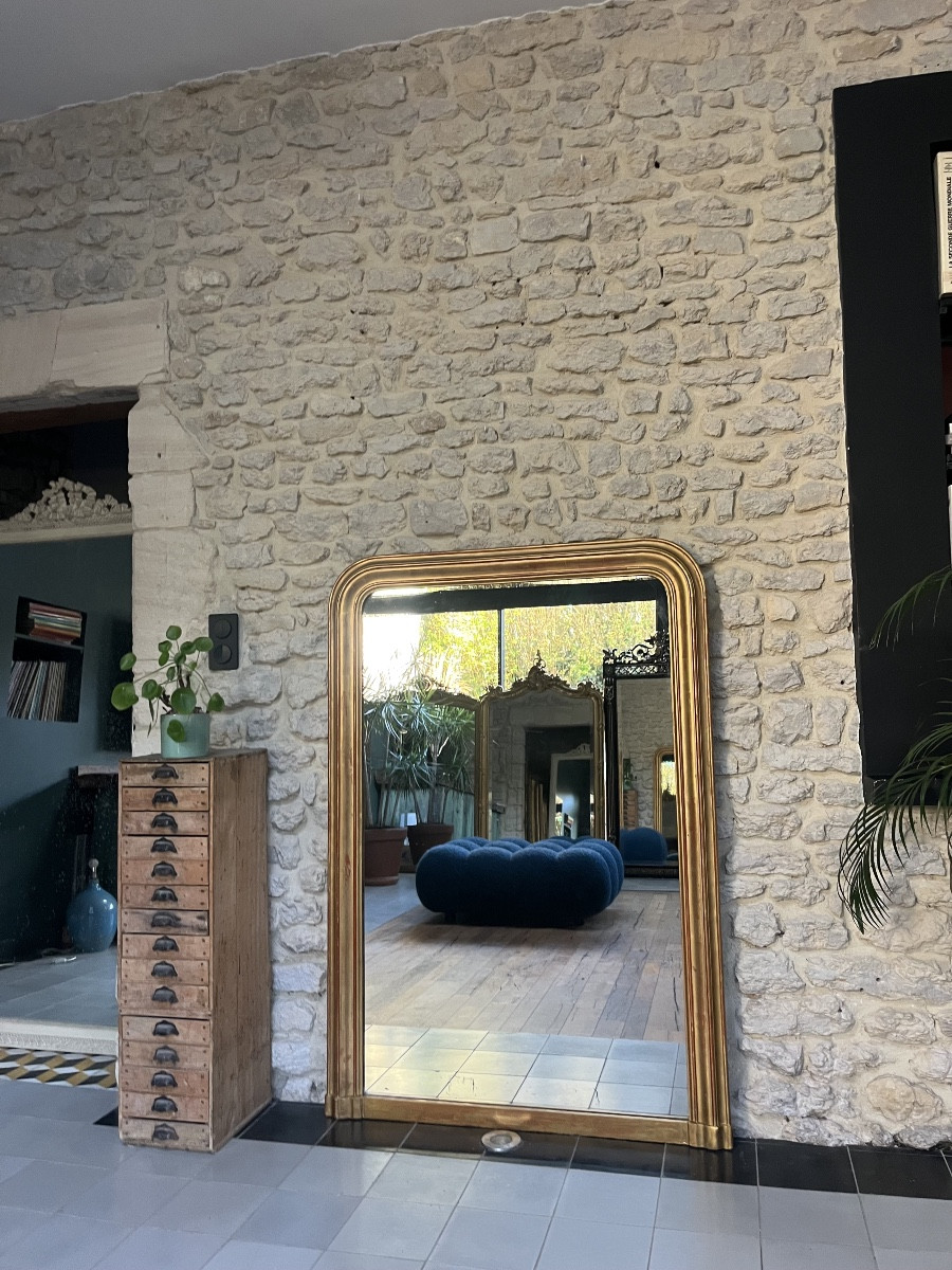 Antique Louis-philippe Style Fireplace Mirror 143/100cm, Gilded With Gold Leaf, Fireplace Overmantel.