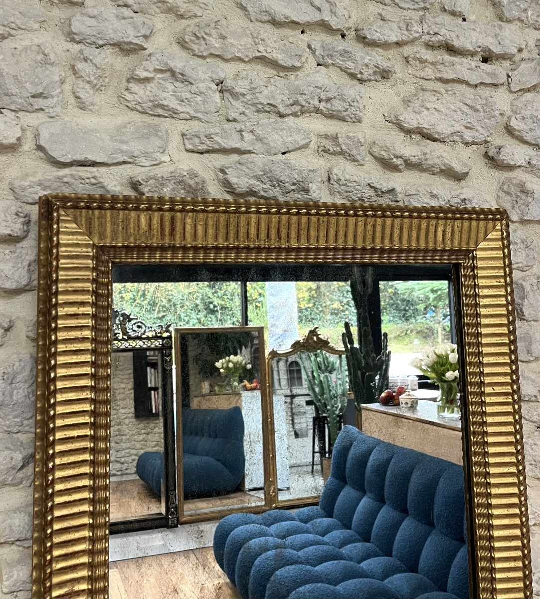 Antique Mirror, 80/64.5cm, Directoire Period, Gilded With Gold Leaf, Mercury Glass, Trumeau Mirror -photo-7