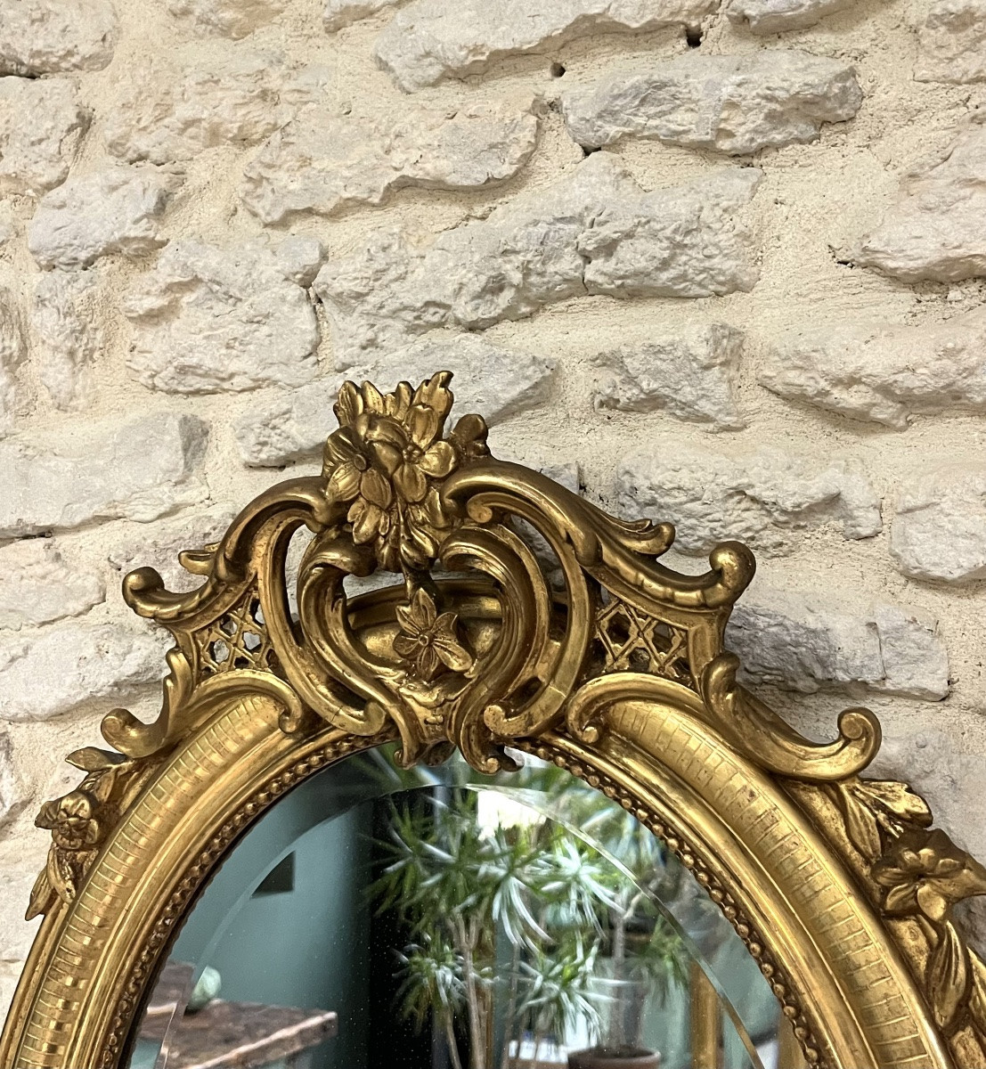 Antique Oval Mirror, 70/49.5cm, With A Pediment And Gilded Beading, Featuring Geometric Designs.-photo-4