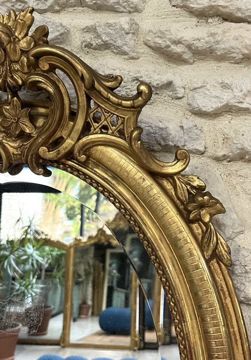 Antique Oval Mirror, 70/49.5cm, With A Pediment And Gilded Beading, Featuring Geometric Designs.-photo-4