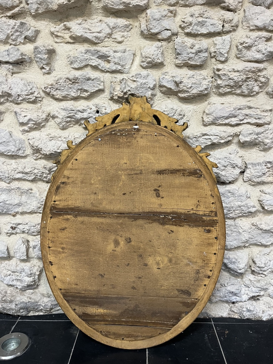 Antique Oval Mirror, 70/49.5cm, With A Pediment And Gilded Beading, Featuring Geometric Designs.-photo-8