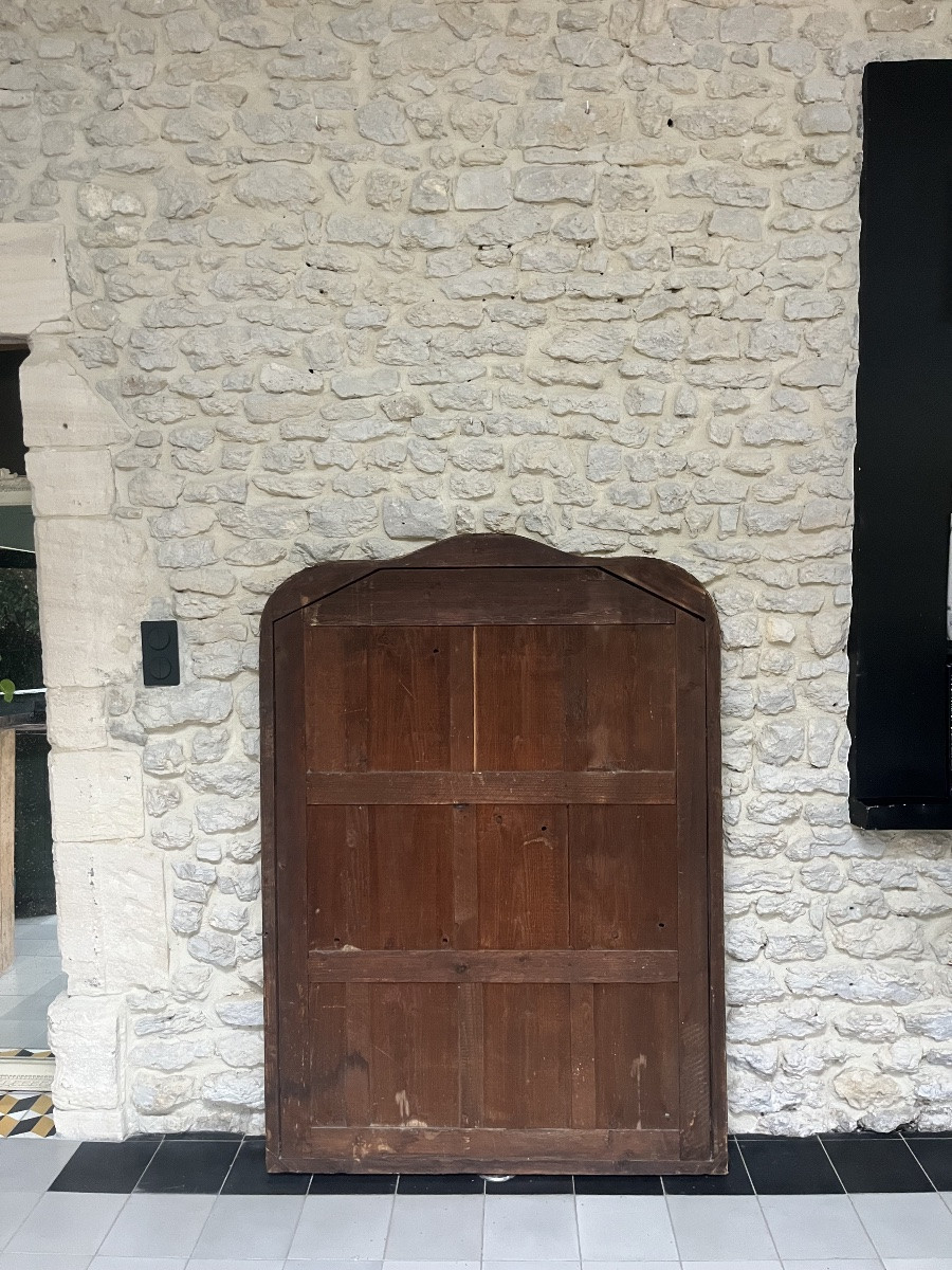 Miroir ancien 149/107,5cm Louis-Philippe forme chapeau de gendarme et perlé patine ancienne -photo-3