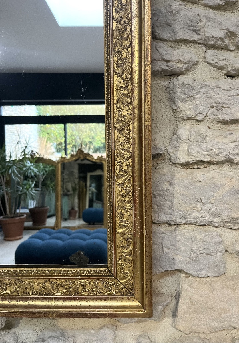Antique Mirror, 69/56cm, Restoration Period, Gilded With Gold Leaf, Mantelpiece -photo-3