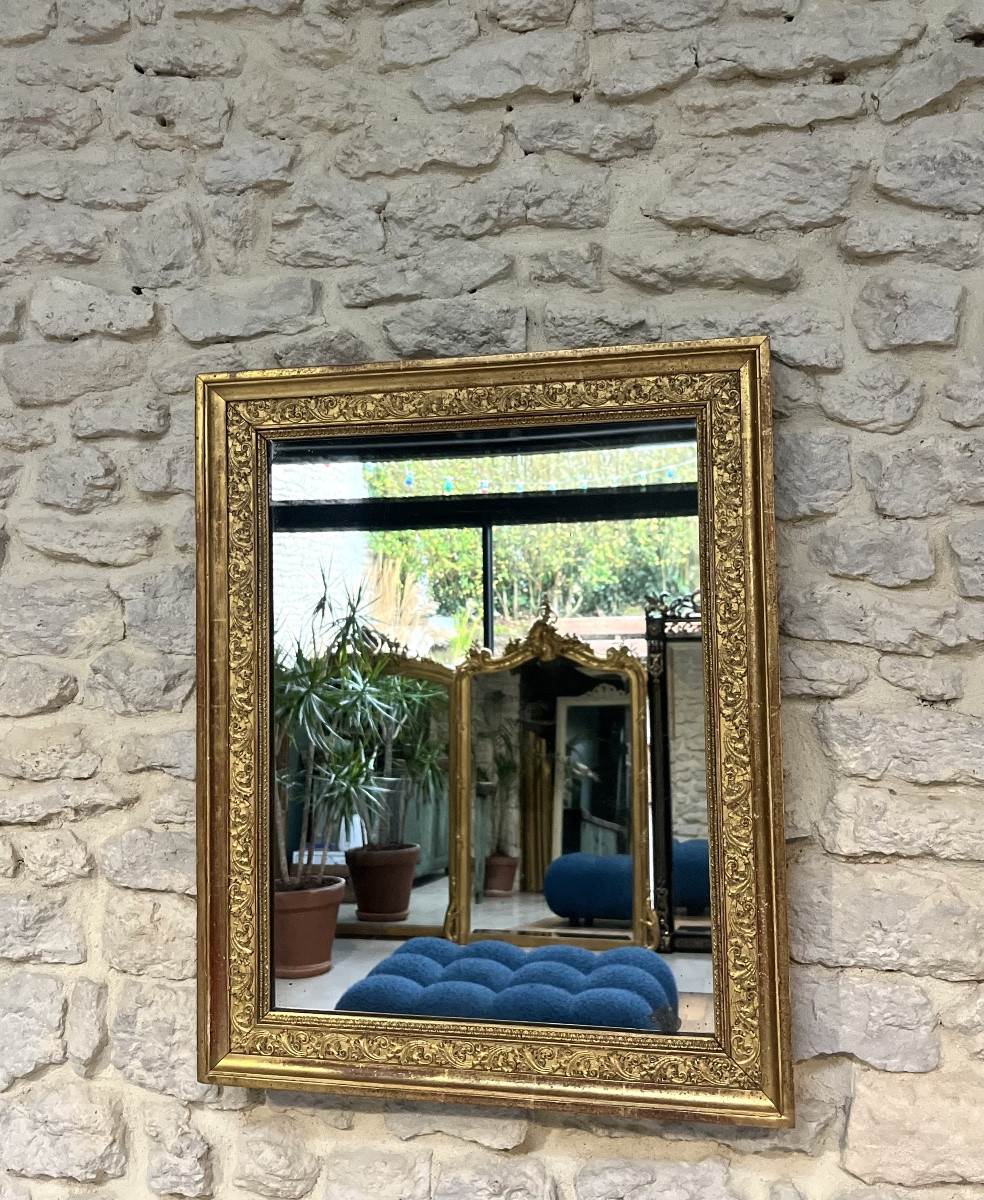 Antique Mirror, 69/56cm, Restoration Period, Gilded With Gold Leaf, Mantelpiece -photo-1