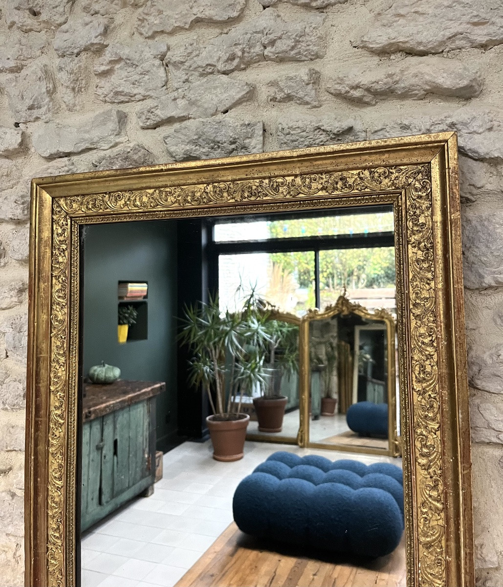 Antique Mirror, 69/56cm, Restoration Period, Gilded With Gold Leaf, Mantelpiece -photo-4
