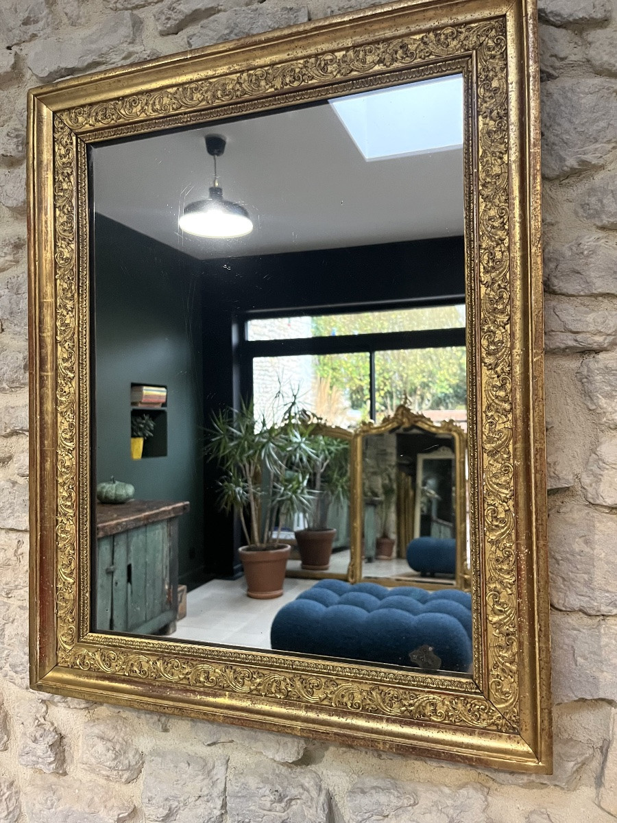 Antique Mirror, 69/56cm, Restoration Period, Gilded With Gold Leaf, Mantelpiece -photo-5