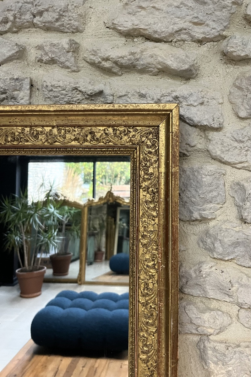 Antique Mirror, 69/56cm, Restoration Period, Gilded With Gold Leaf, Mantelpiece -photo-6