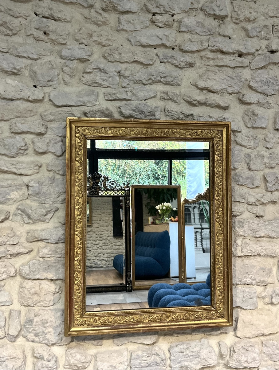 Antique Mirror, 69/56cm, Restoration Period, Gilded With Gold Leaf, Mantelpiece 