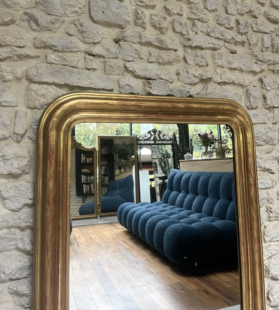Antique Mirror 122.5/86.5cm Louis-philippe Style, Gilded With Mercury Gold Leaf, Fireplace Mantel -photo-2